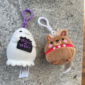 Ghost and Reindeer Plush Keychains. Set of two